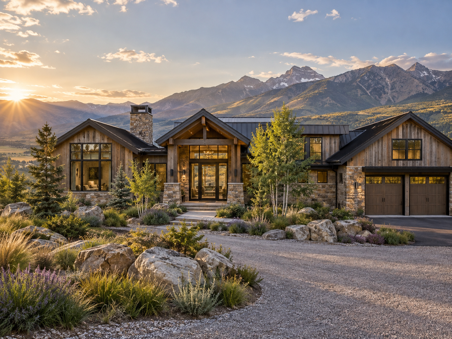 Alpine cabin surrounded by mountains