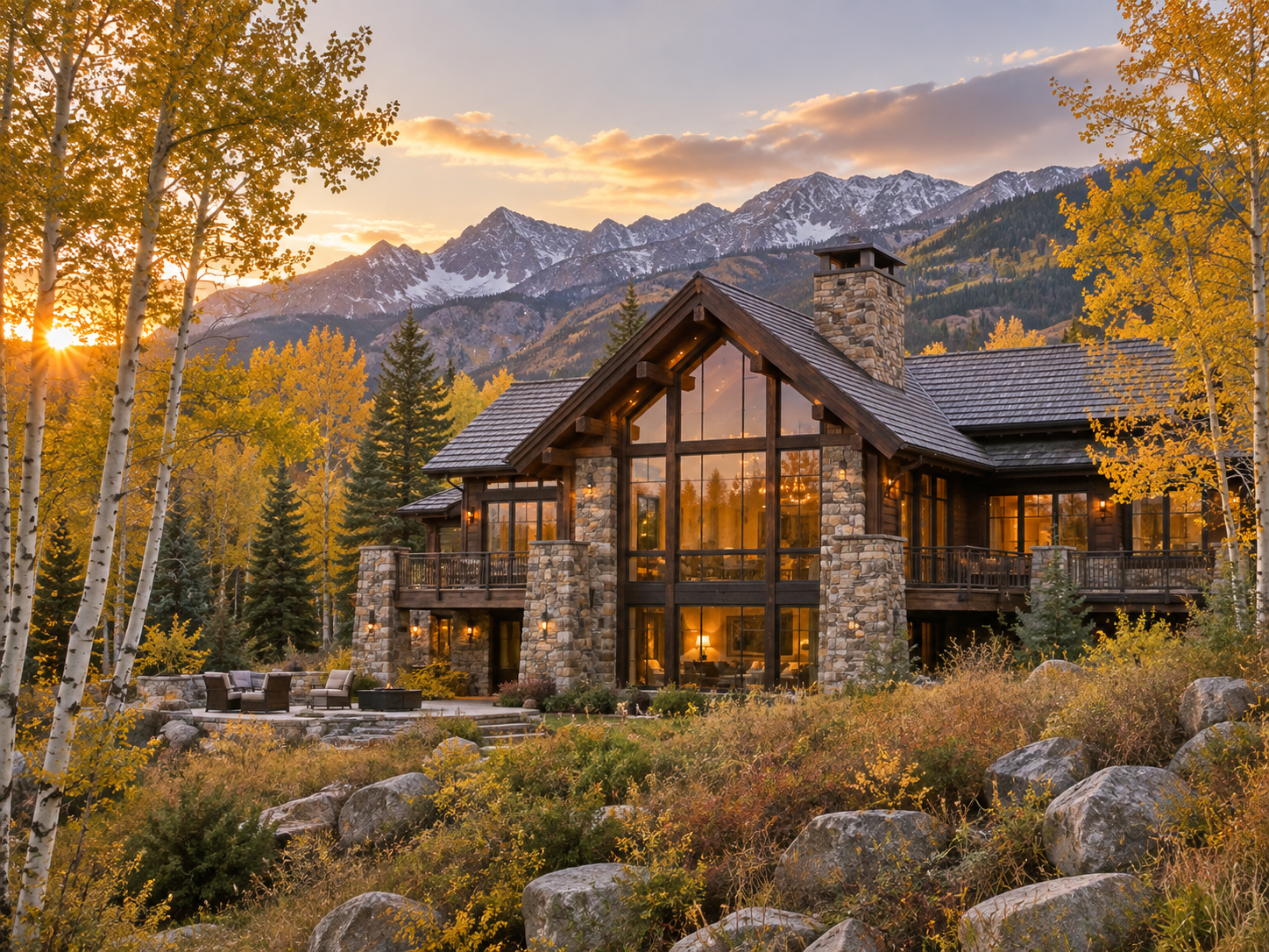 Luxury mountain lodge among golden aspens